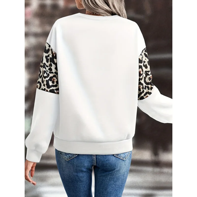 2023 New Autumn Fashion Print Loose Round Neck Leopard Print Long Sleeved Temperament Commuting Women\'s Loose Casual Sweater