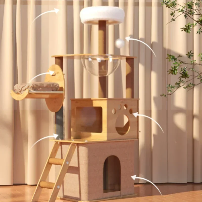 Cat Tower Multi-functional Climbing Scratching Tree  Sisal Post Board Cat Tower House Villa with Cattery Space Large and JumpToy