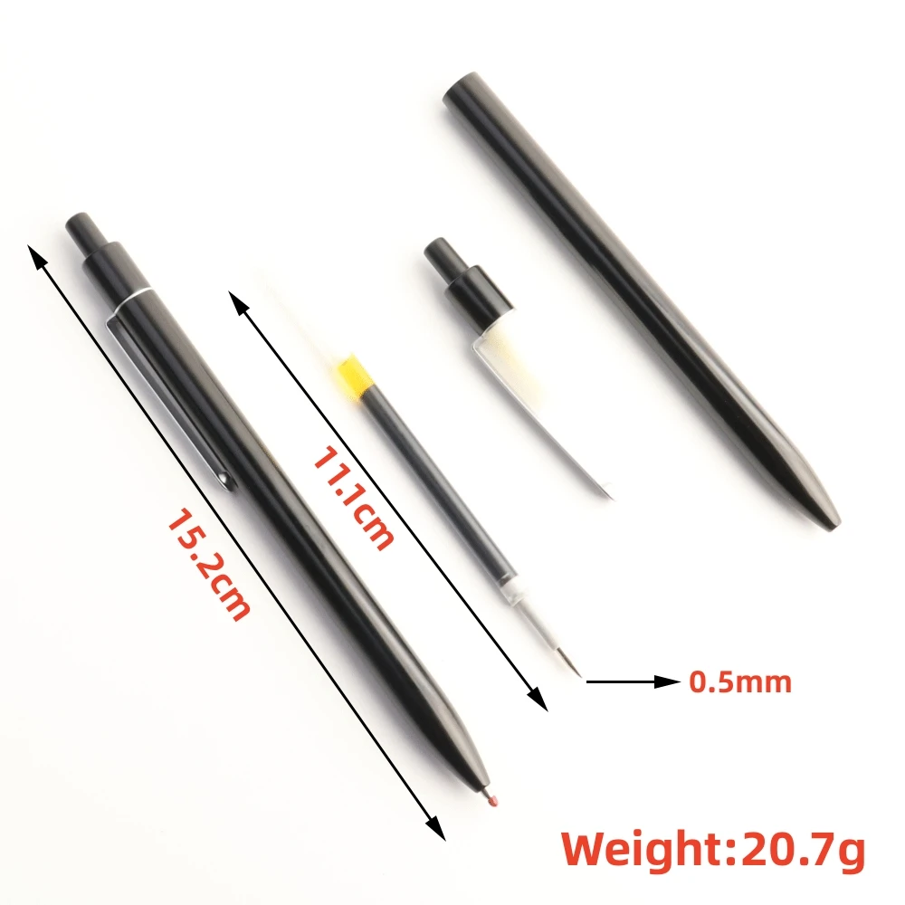 Stainless Steel Metal Retractable Gel Pens 0.5mm Fine Point Black ink Ballpoint Signature Pen with Replaceable Blue Refills