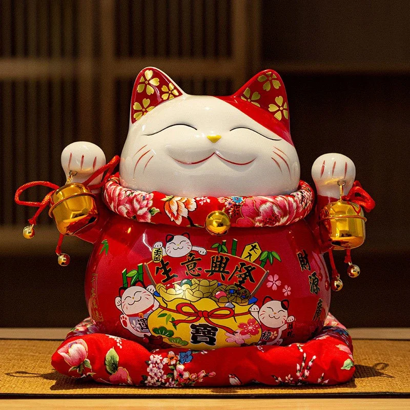 4/6/7Inch Lucky Cat Decoration Feng Shui Fortune Cat Ceramic Electric Wave Hand Treasure Shop Gift Good Luck Home Festive Craft