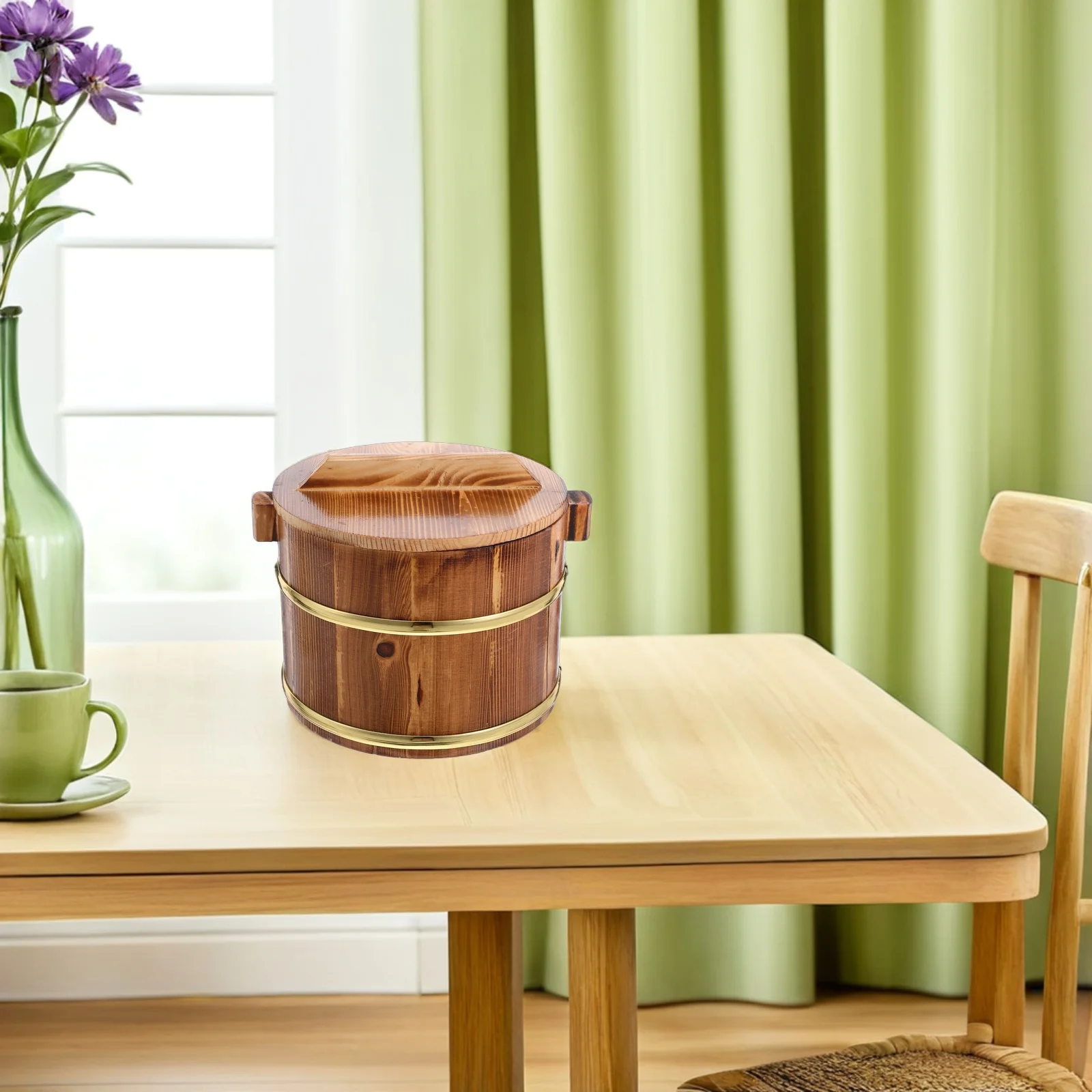 

1 pc Wooden Rice Bowl Lid Included Practical Tofu Bucket For Home Hotel Restaurant Vegetable Storage Barrel Creative