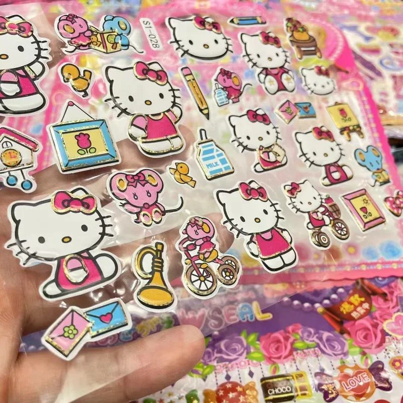 Kawaii Children\'s Cartoon Stickers 3D Sanrio Stickers Anime Children Toddler Toys Decals Classic Cartoon Hot Stamping Stickers