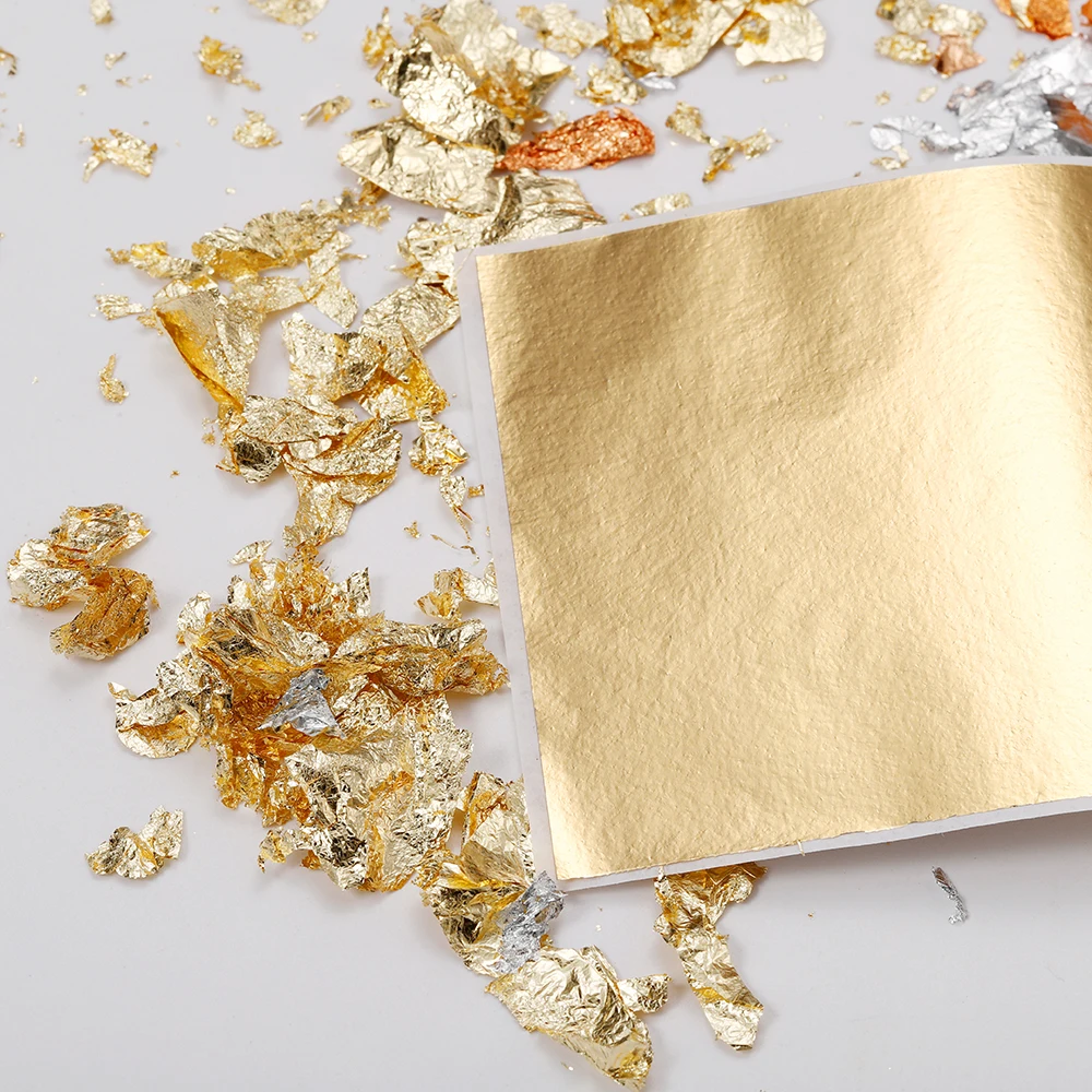 100Sheets Imitation Gold Foil Paper Leaf Gilding Epoxy Resin Fillings For Epoxy Resin Mold Crafts Nail Art DIY Home Decorations