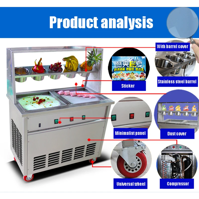 Commercial Fried Ice Cream Roll Machine Fried Yogurt Maker Pan Thai Fry Pan Ice Cream Maker Machine