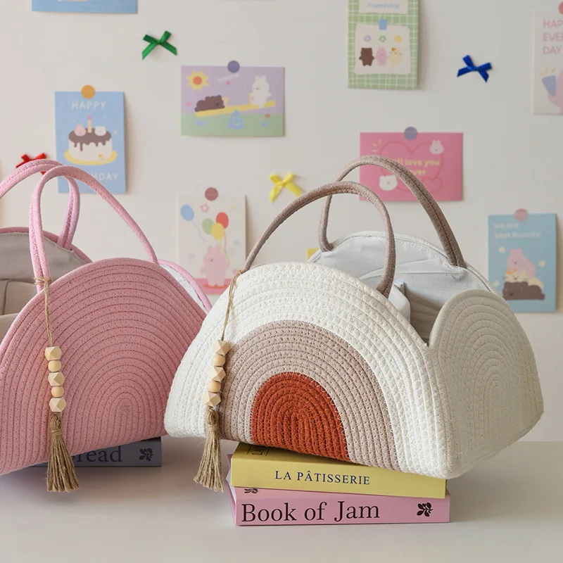 

Minimalist Woven Portable Multi-Purpose Cotton Rope Organizer Basket: Handbag for Working Moms