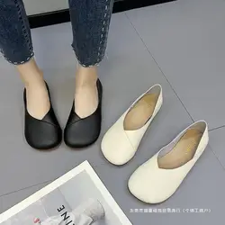 fashion Spring Autumn Genuine Leather Handmade Flats Ballerina Shoes Women Loafers Comfortable Soft Leather Women Flats Shoes