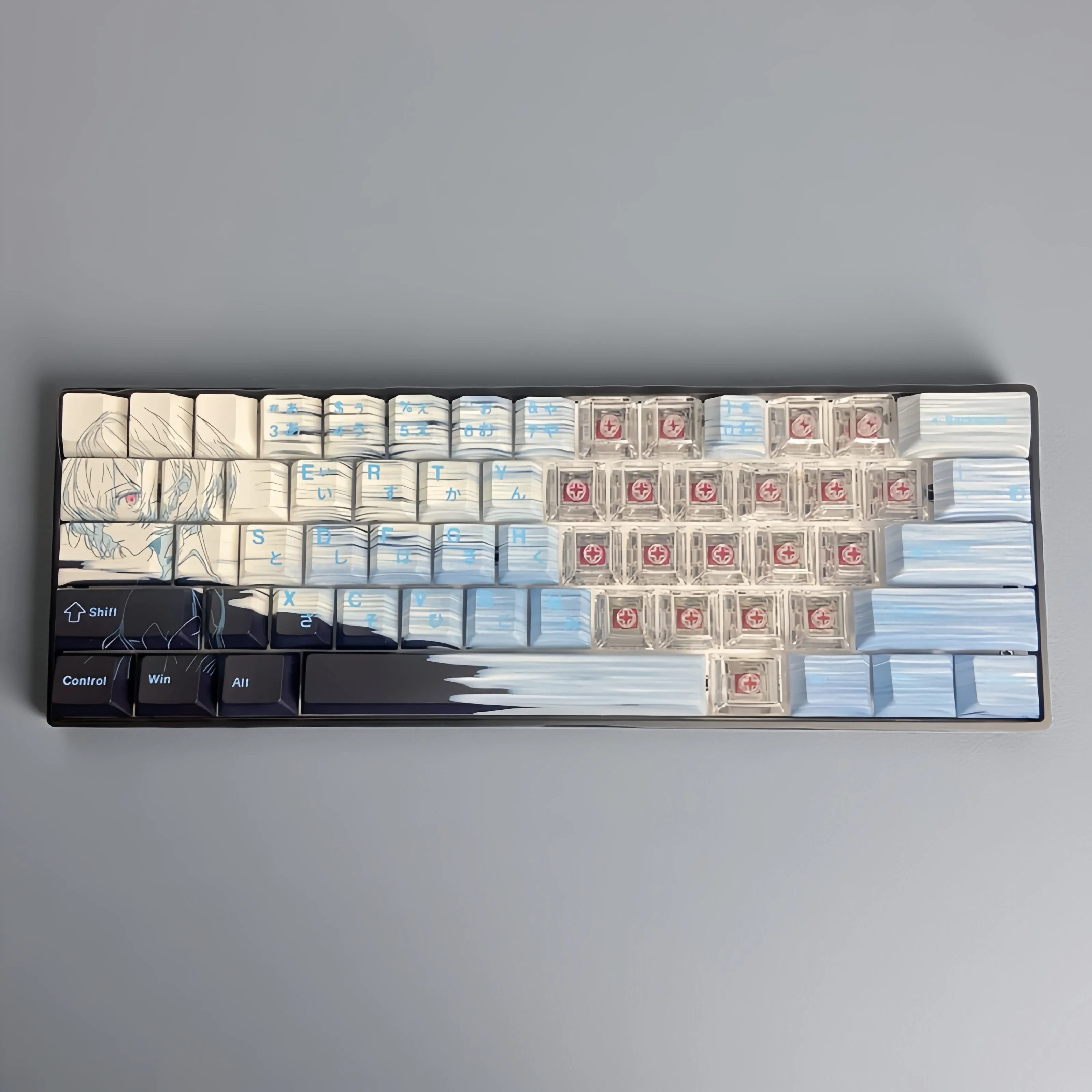 White Blue Anime Theme Keycaps Set Cherry Profile PBT PC Custom Original Handmade Keycaps for Mechanical Keyboard Accessories
