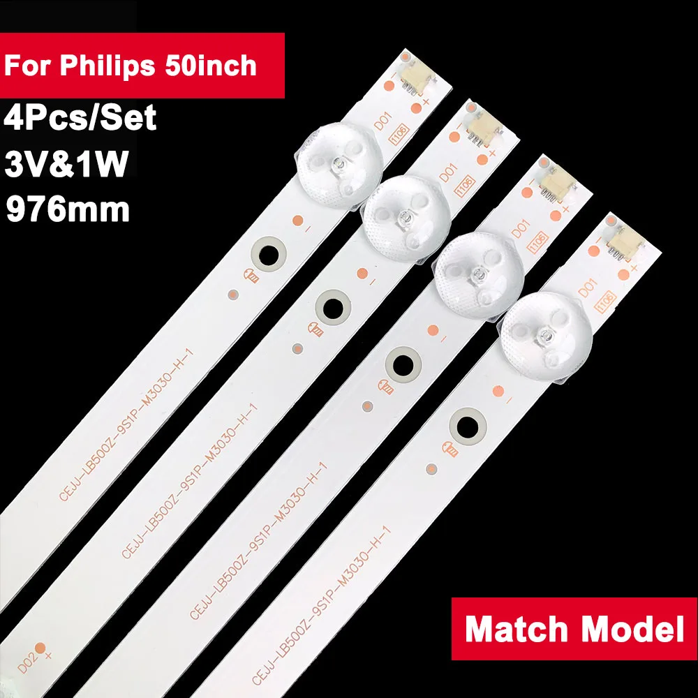 Bande Led pour rétro-éclairage TV, pour Philips 50 pouces 976 50PUF6112/T3 PUF6013/T3 réparation pièces de rechange, M08-TP50030-0801N mm, 4 pièces