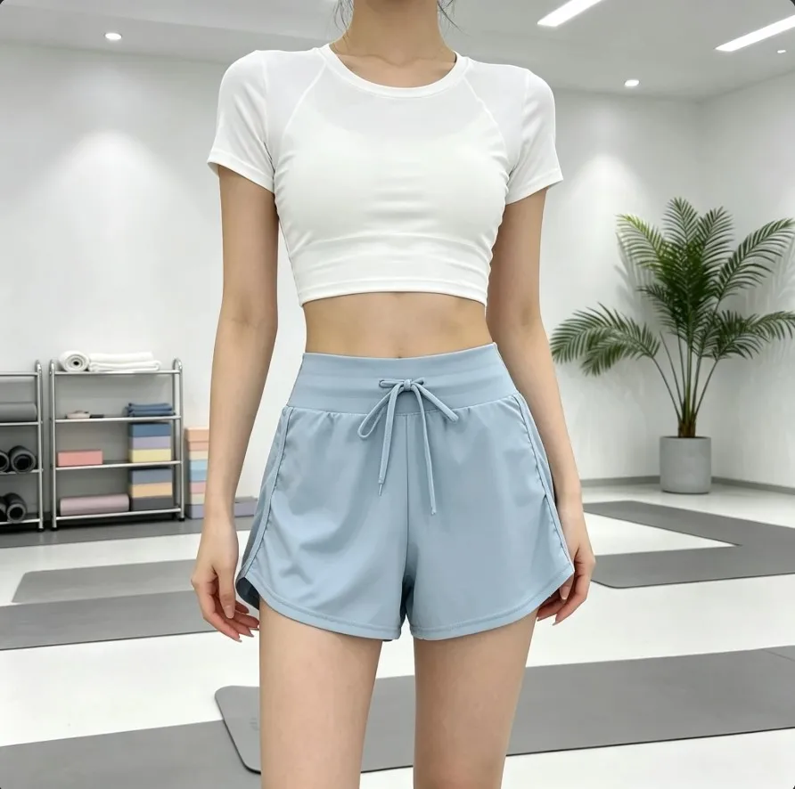 Fitness Pants Yoga Two-In-One Shorts Sports Shorts Badminton Women's High-Waisted Slimming Summer Quick-Dry Running Training Shorts