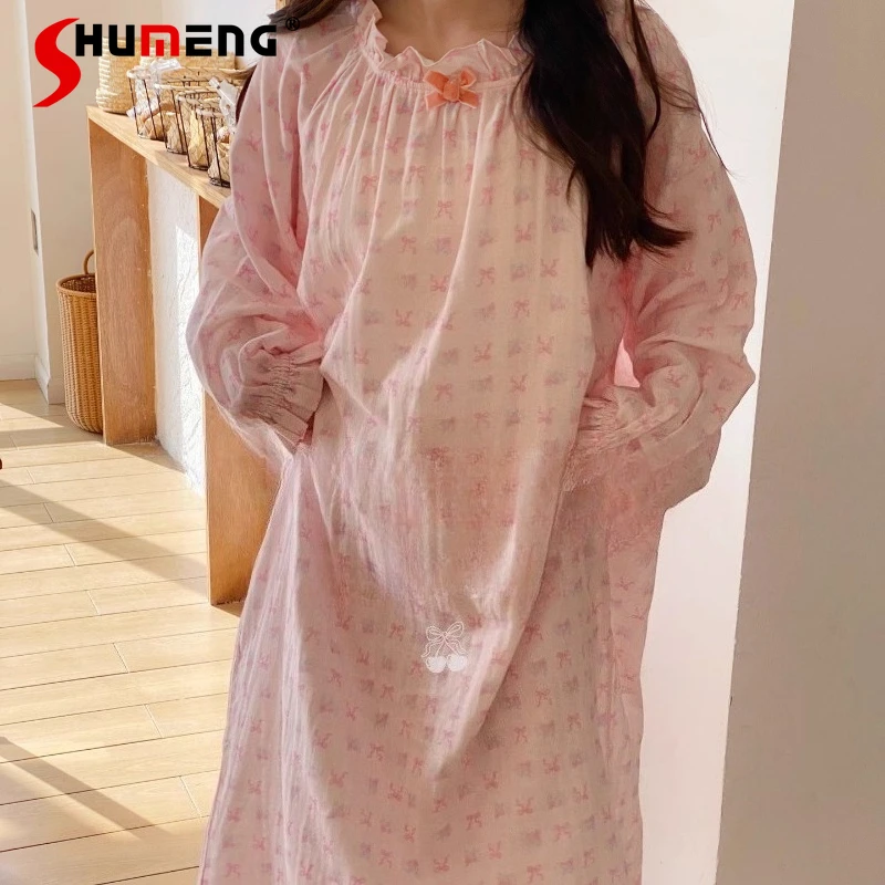 

Floral Bow Cute Casual Long Sleeve Pajamas Set Women's Comfortable Long Pants Homewear Suits Female Japanese Style Loungewear