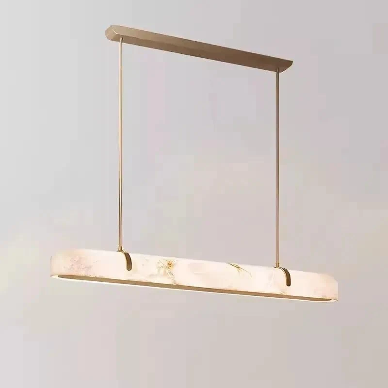 Natural snowflake plaster linear metal chandelier adjustable height LED long chandelier