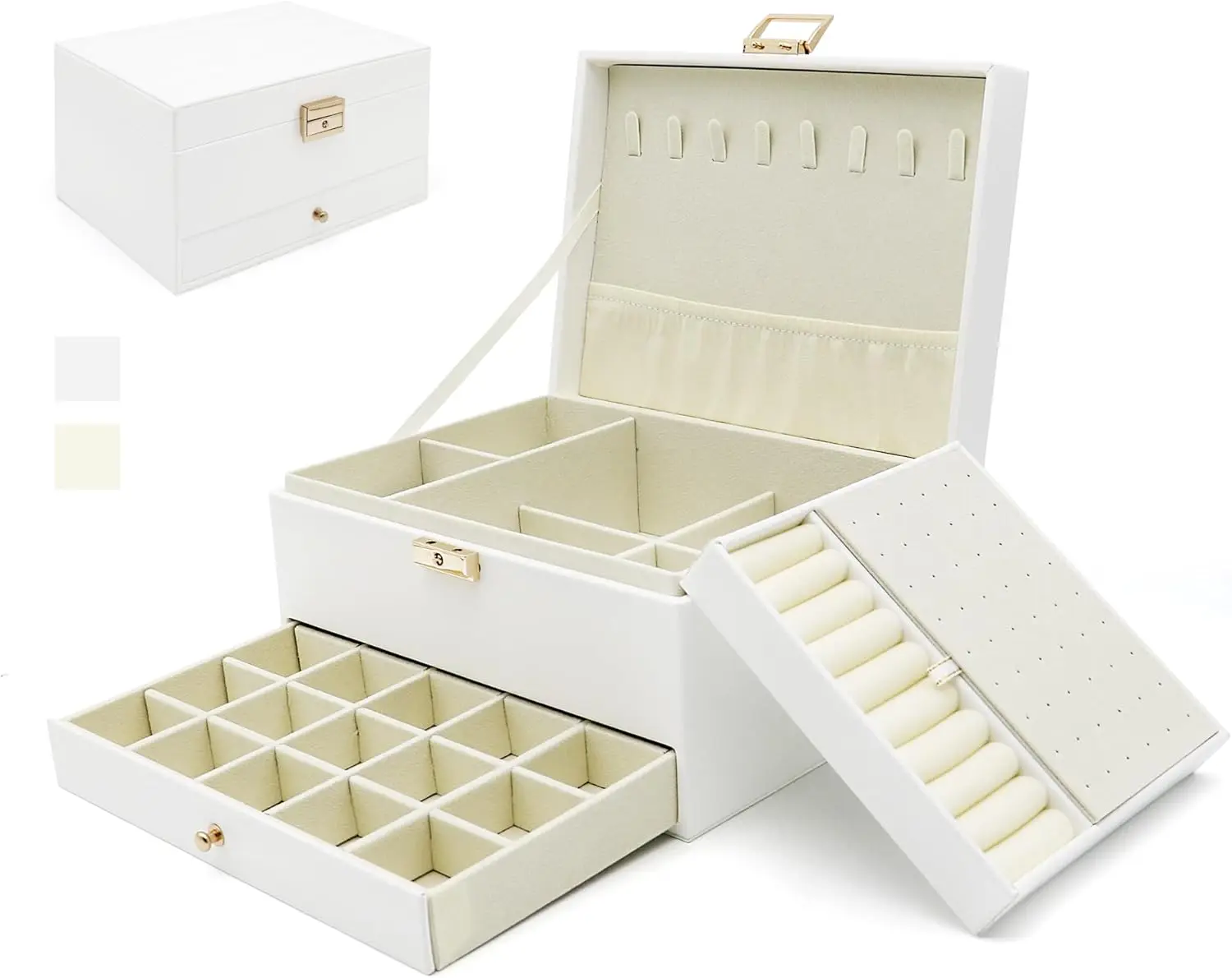 

Шкатулка-органайзер для украшений, органайзеры для ювелирных изделий для женщин и девушек, подставка для демонстрации украшений, 3-слойный большой кожаный органайзер для драгоценностей