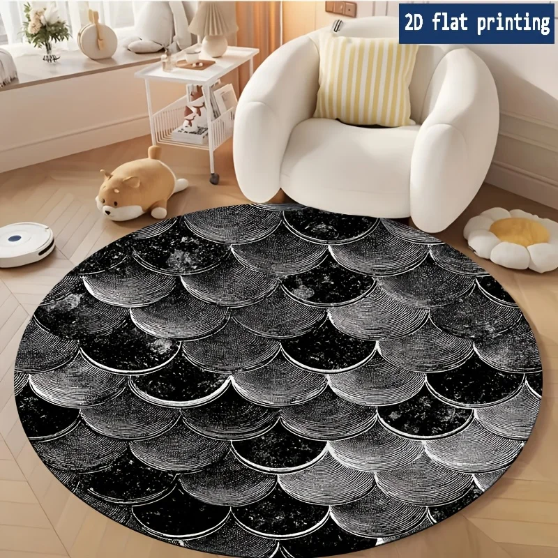 Boho Tribal Blue Round Carpet Medallion Floral Area Mat Nordic Retro Coffee Table Parlor Salon Decorative Space Solution