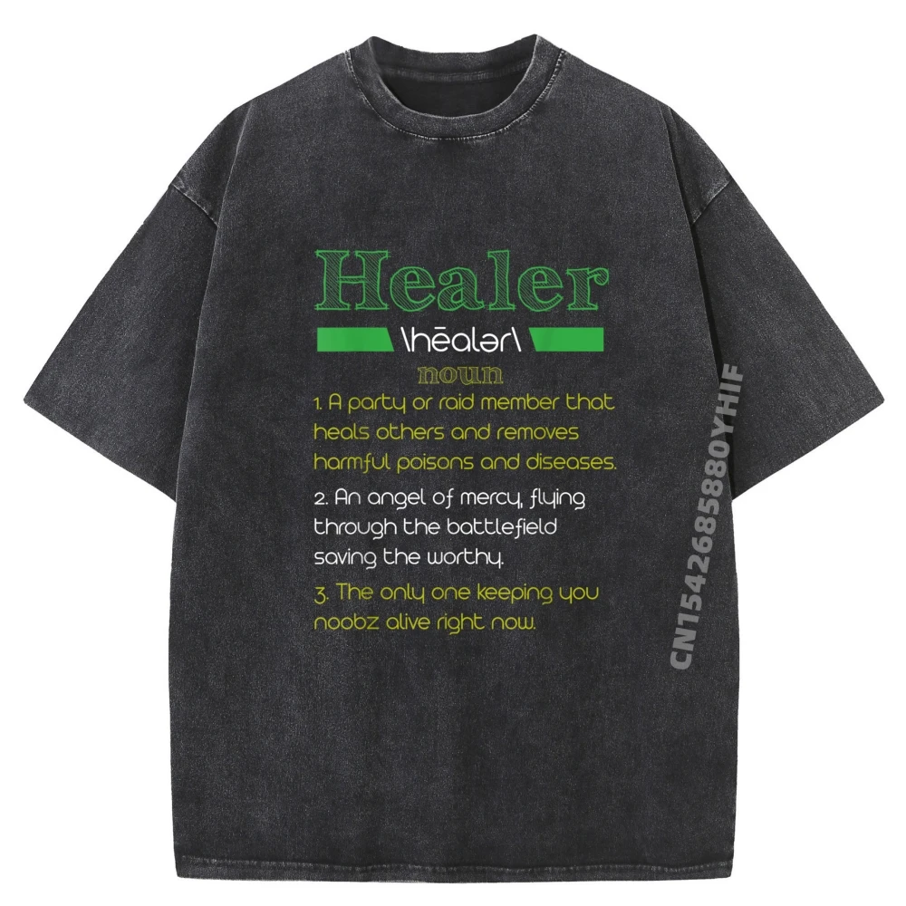 

Винтажная футболка Healer Noun Definition Gamer, мужские натуральные топы, сумасшедшая забавная рубашка, мужская классическая стираная одежда