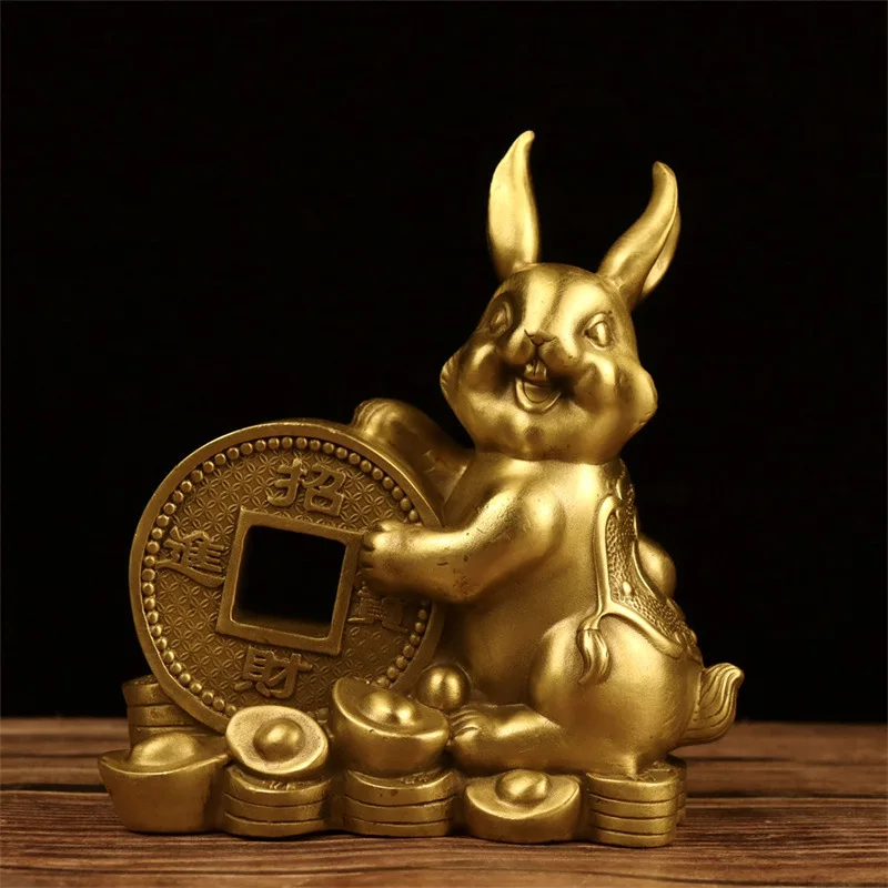 

Brass Money Yuanbao Long Eared Rabbit Living Room Office Desktop Decoration