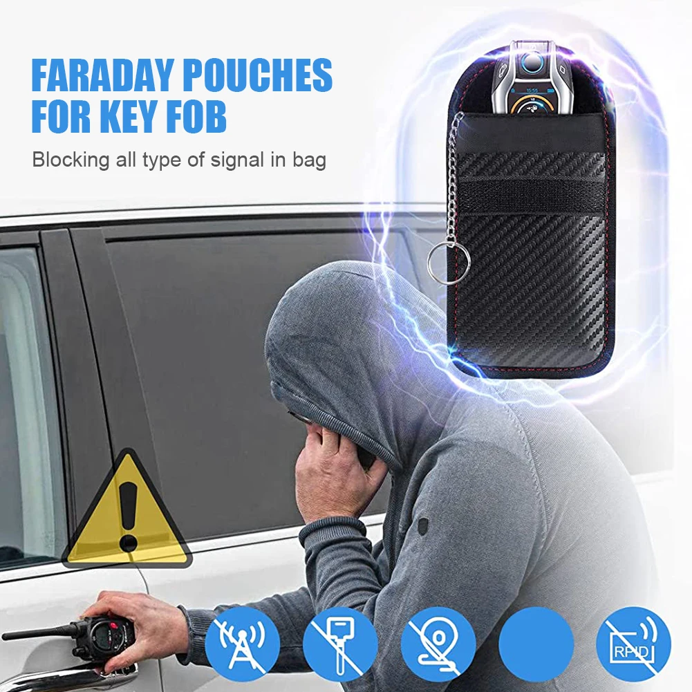 2/4Pcs Car Key Signal Blocker Case PU Leather Anti-Theft Faraday Pouch Double-Layer Car RFID Signal Blocker Key Bag Auto Parts