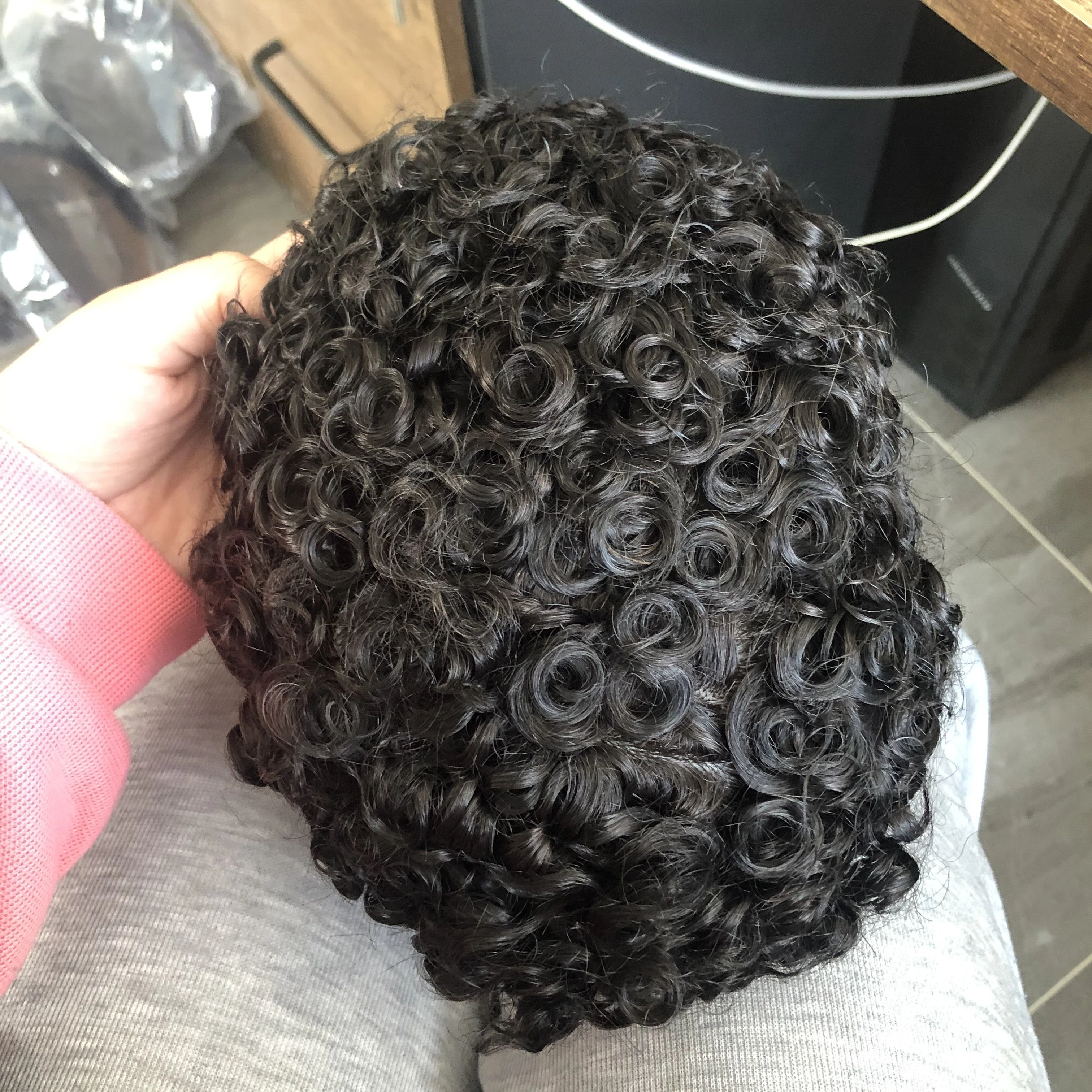 غير قابل للاكتشاف Q6 كوريا الدانتيل الجبهة HUman الشعر رجل الباروكات استبدال 18 مللي متر مجعد الطبيعي الأسود رجل الشعر المستعار دائم الشعر المستعار #5