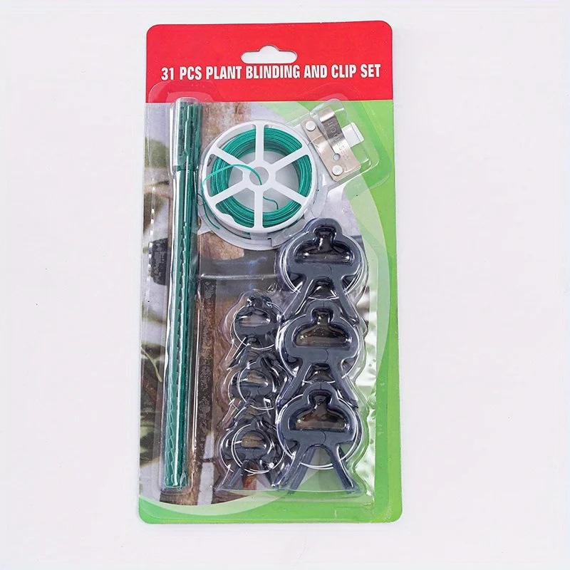 Plant Support Binding Kit Include Twist Tie Roll Multi Size Plant Clips Green Coated Garden Stakes Vine Flower Vegetable Fixing