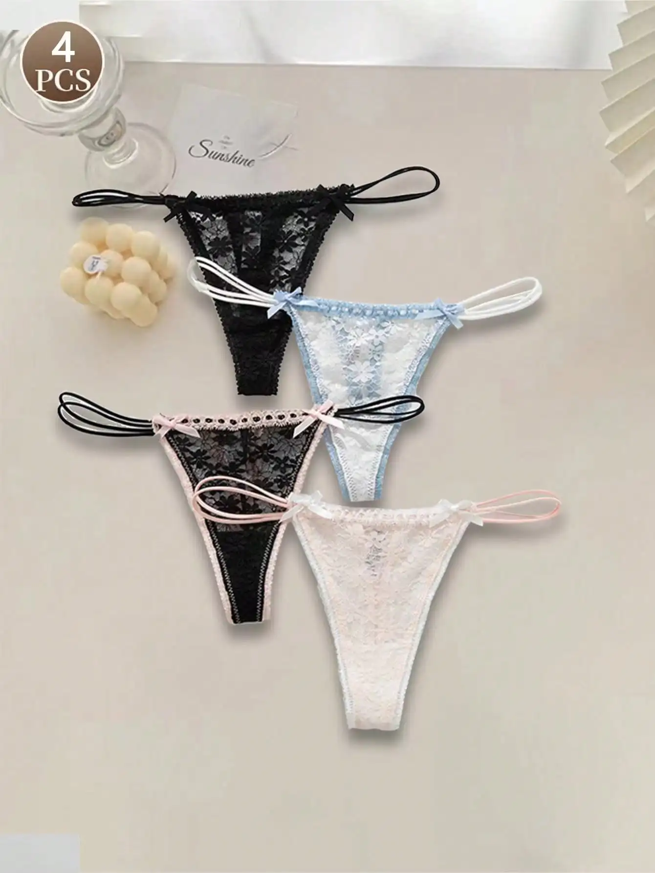 4pcs women's thongs sexy lace underwear girls' invisible comfortable G-string w…