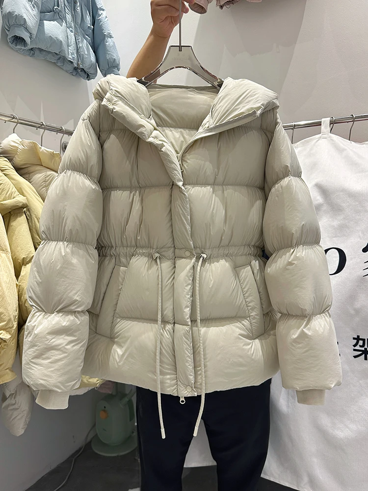 2025 Winter New Women\'s Down Jacket Loose Commuter Windproof Hooded White Duck Down Warm Jacket