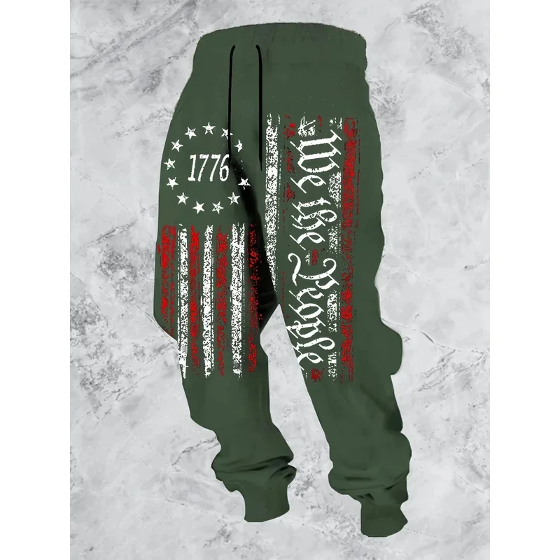

Мужские спортивные штаны 2025 года, джоггеры с принтом ко Дню независимости, облегающие брюки, повседневные брюки для отдыха с карманами, осенне-зимняя уличная одежда