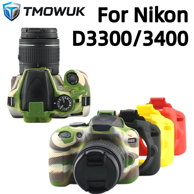 For Nikon D3300 D3400 Smooth Silicone Camera Case Protective Body Cover Skin + Free Tempered Glass Screen Protector