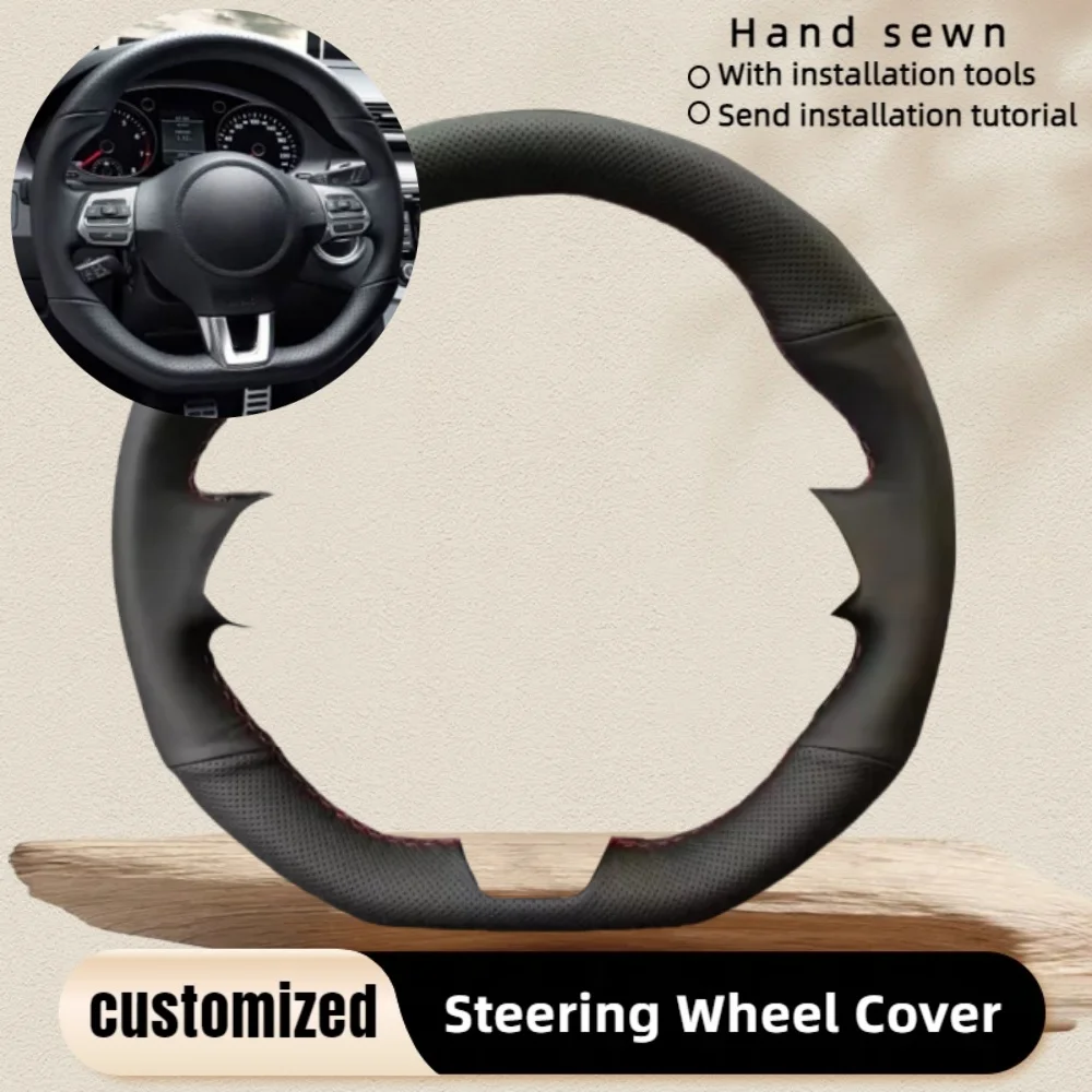 

Custom Car Steering Wheel Cover Hand Sewn Leather For Volkswagen Golf 6 GTI MK6 VW Polo GTI Scirocco R Passat CC R-Line 2010