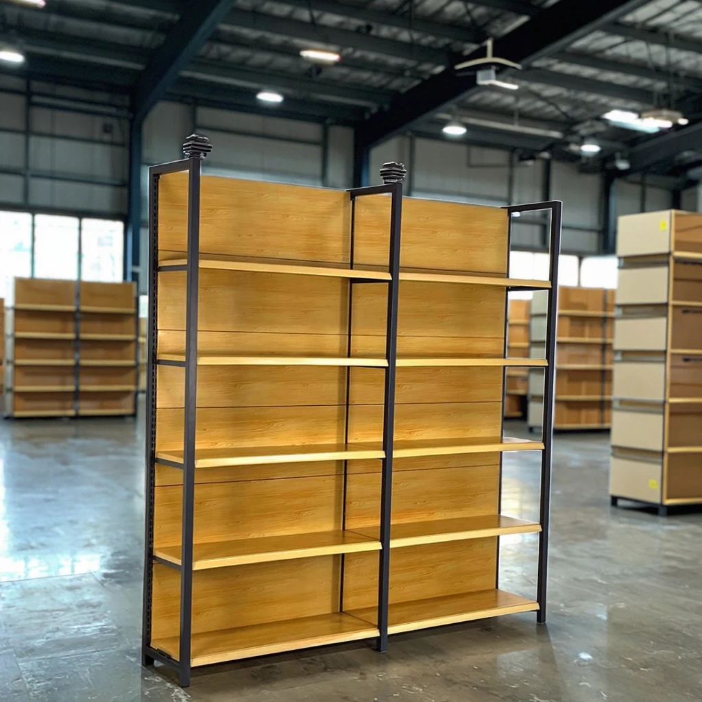 Light Metal Single-sided/double-sided Supermarket Shelves With Epoxy Powder Coating, Suitable For Supermarkets And Grocery