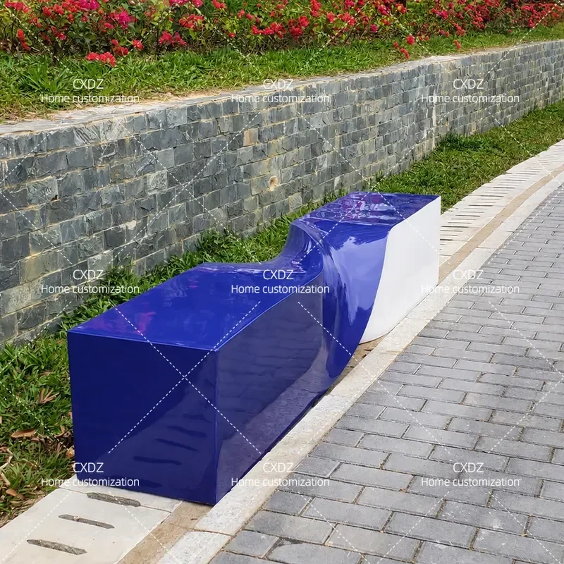 Outdoor Fiberglass Leisure Chair Twist Stool Square Commercial Street Shopping Center Rest Waiting Seat Customizable