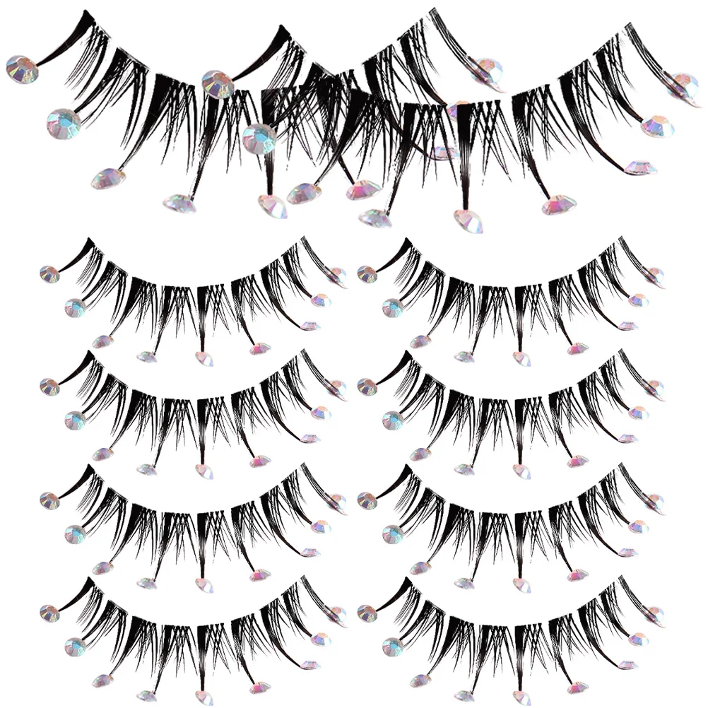 

5 Pairs Fake Eyelashes with Diamonds Expressy Style False Natural Rhinestone Tips Rhinestones Woman