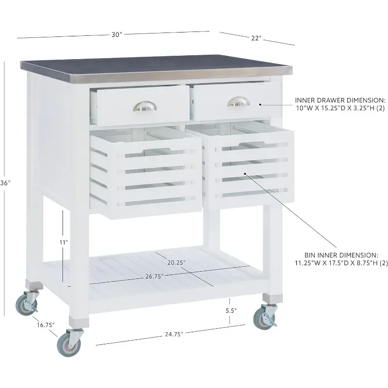 Linon Hudson White Kitchen Cart,