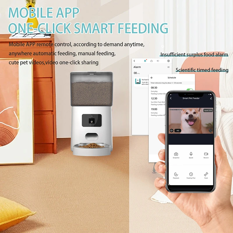 Smart Automatic Pet Feeder Smart Pet Feeder with Camera Smart Pet Feeder Wireless Camera Application Remote Control Interaction