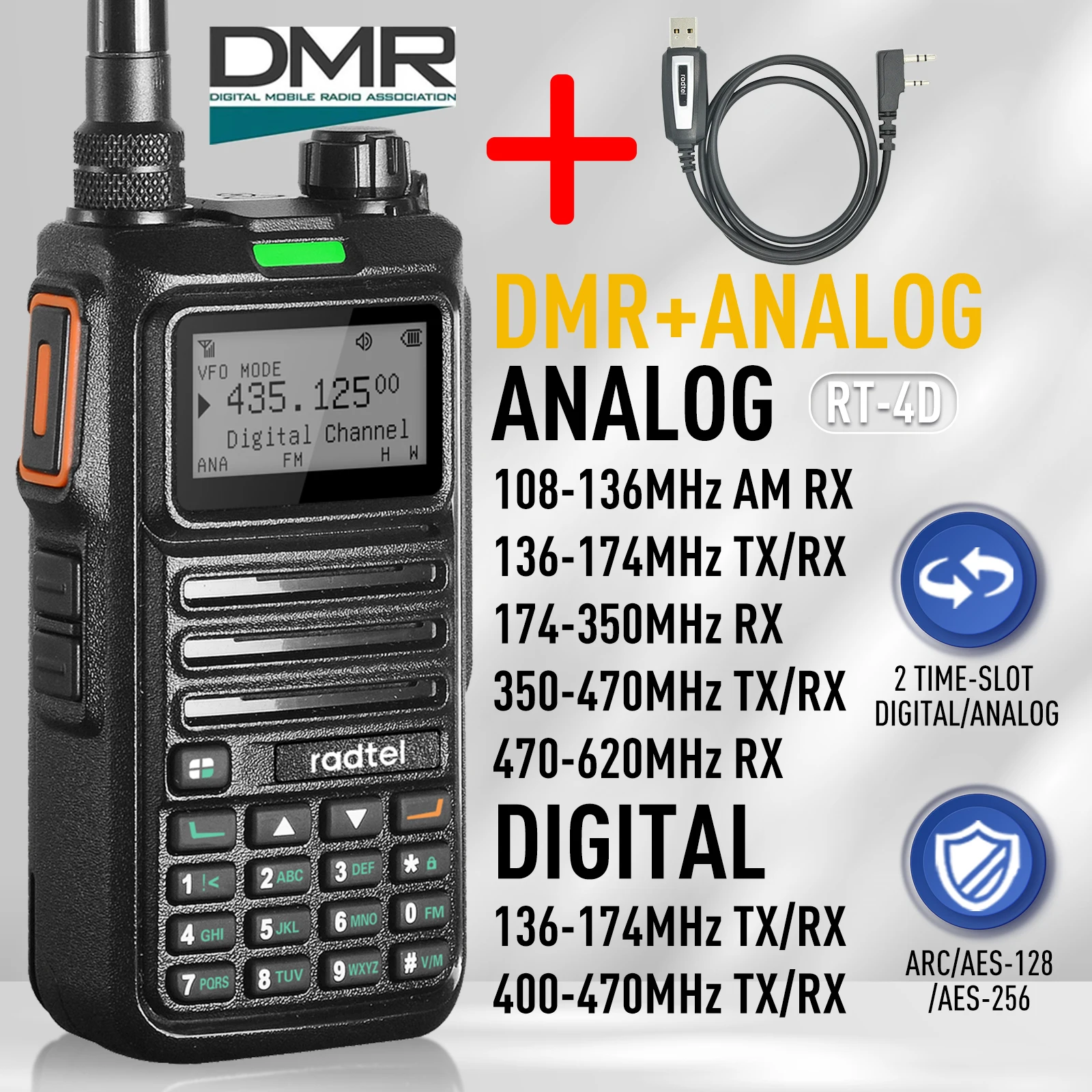 Radtel RT-4D DMR Radio Digital Walkie Talkie Dual Mode Analog Two Way Radio Dual Time Slot Ham Radio 1024 Channels