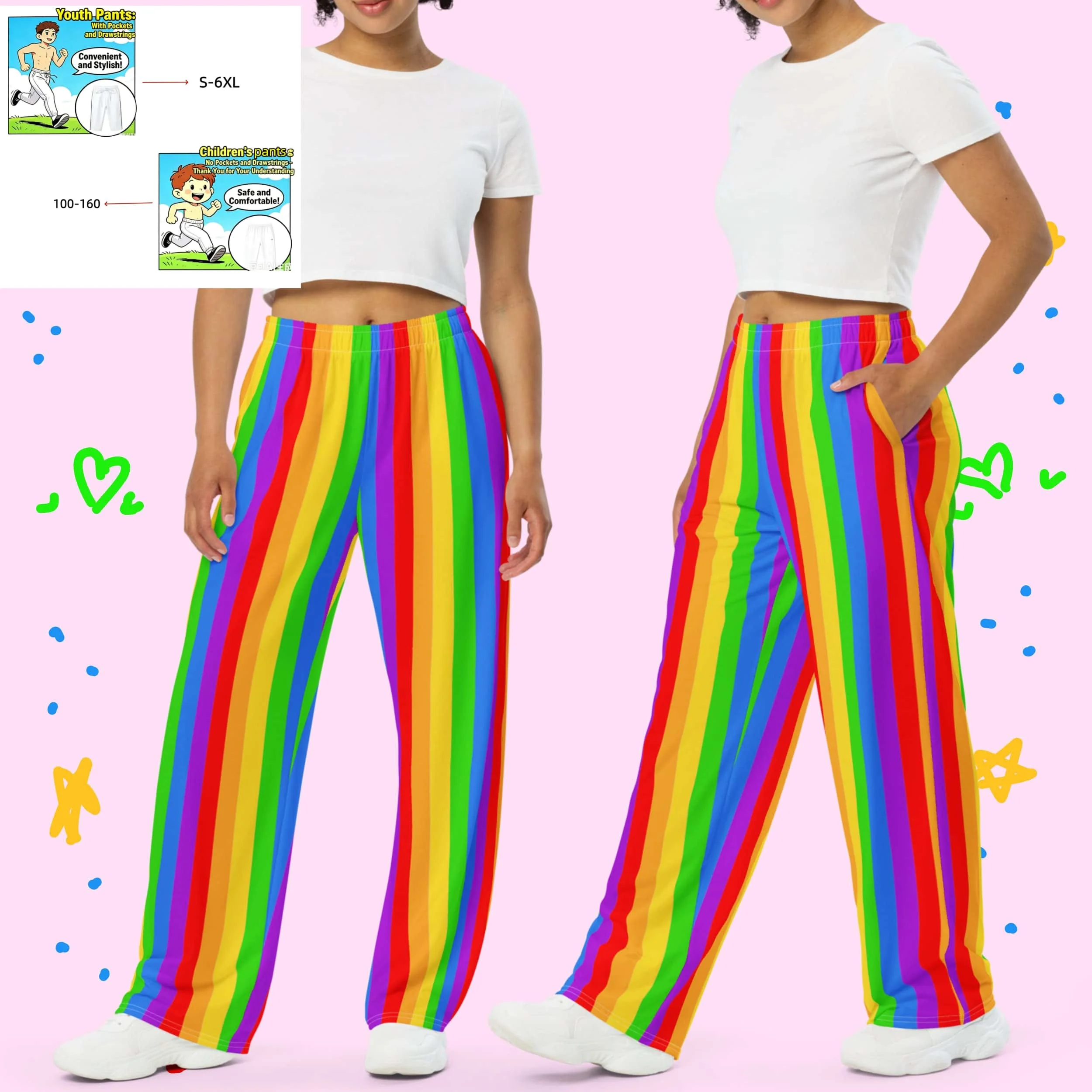 Farblich abgestimmte, regenbogenfarbene, gestreifte Hosen für Eltern und Kinder, Paare, locker sitzende Freizeithosen für Kinder und Erwachsene – Detail 4