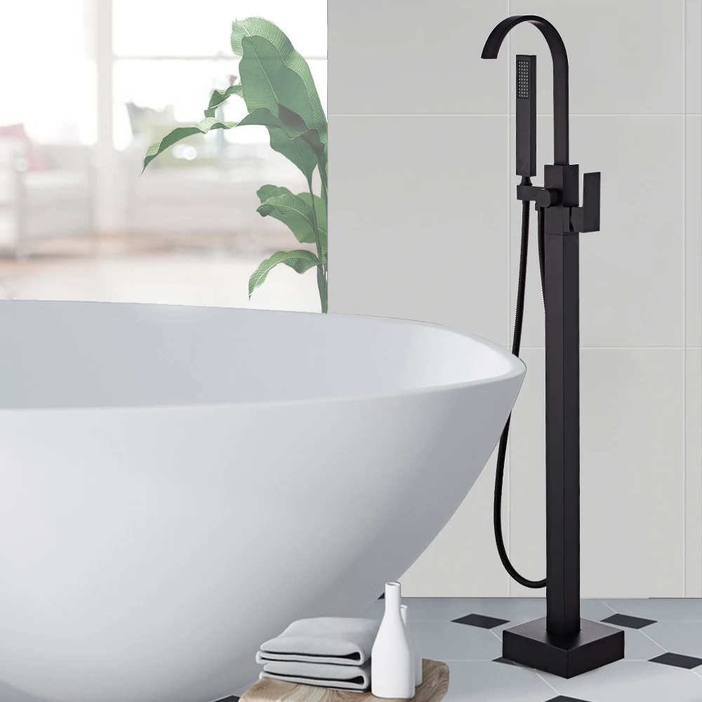 Bath Tub Standing Free Floor Stand Mounted Brass in Black  Stainless Chuveiro Torneira Douche Ducha Bathtub Faucet