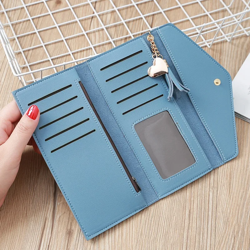 Neue Damen Geldbörse Quaste Schnalle Geldbörse Mode Einfache Geldbörse Student Geldbörse Blau