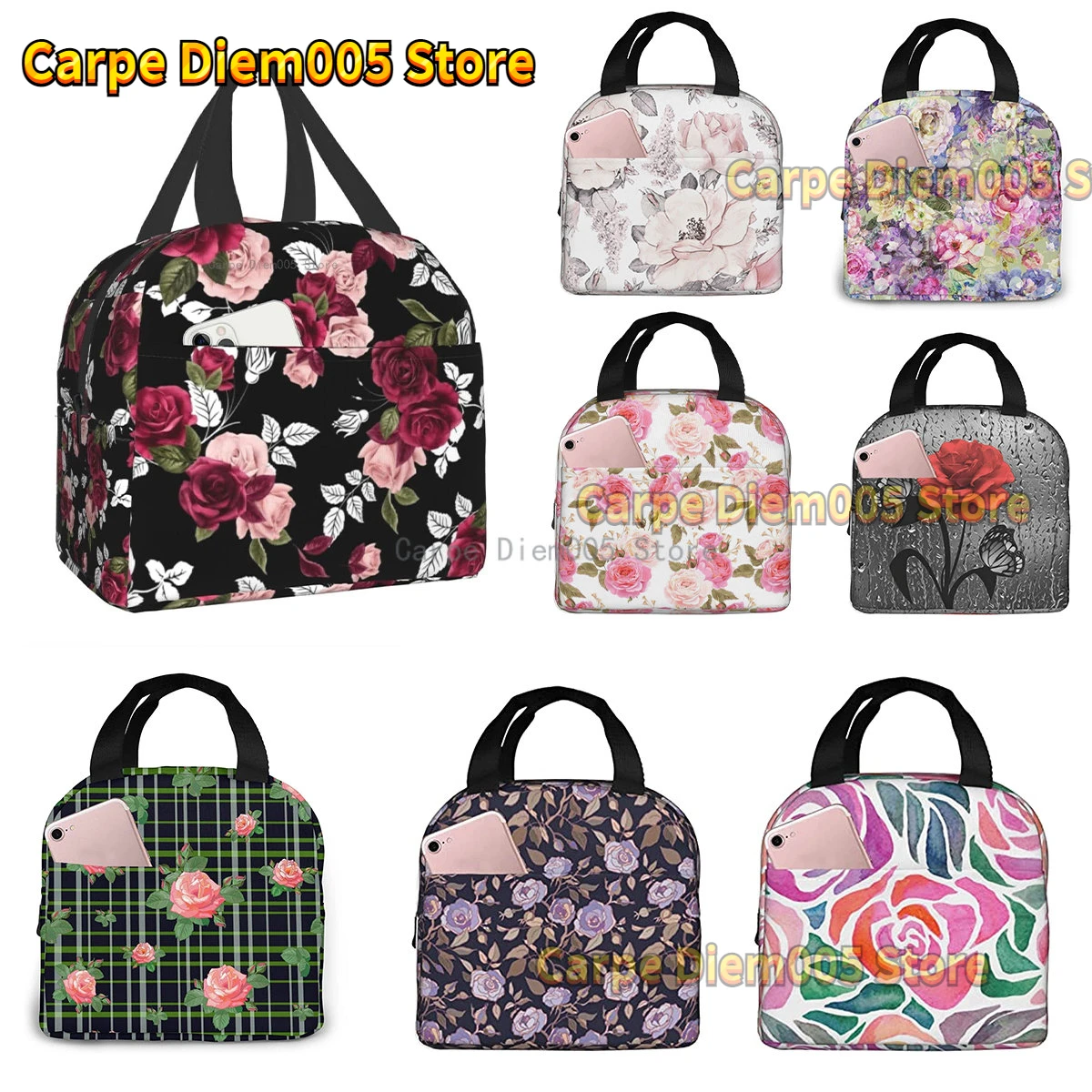 

Floral Insulated Lunch Bag Women Leakproof Cute Flower Lunch Box for Girls Kids Adult Thermal Cooler Reusable Lunch Tote Bag