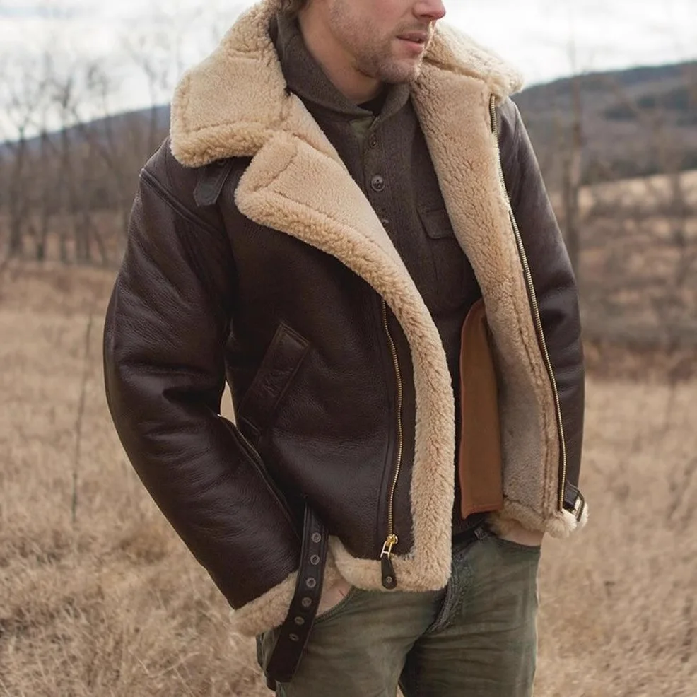 Thickened new fur integrated men's jacket long sleeve artificial fur