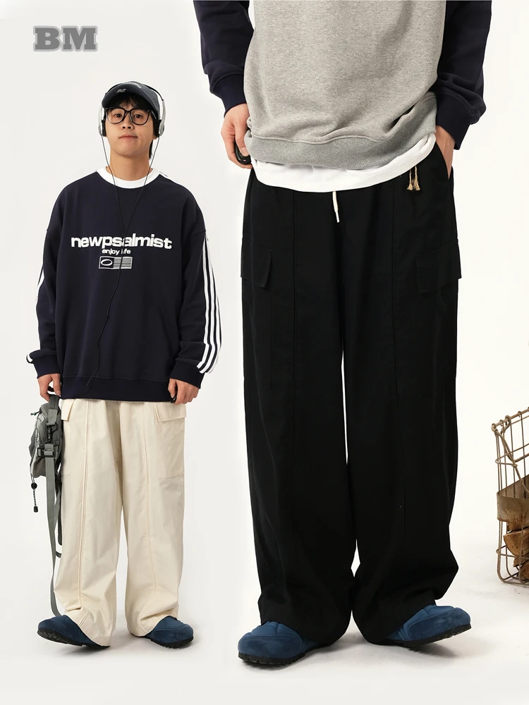 Korean Streetwear Multi-Pocket Cargo Pants Men Women Clothing Preppy Hip Hop Skateboard Trousers Harajuku Casual Couple Pants