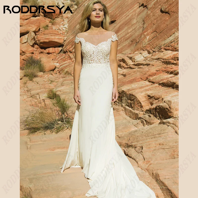 

RODDRSYA Boho Mermaid Wedding Dresses For Women Romantic Chiffon Lace Bridal Gown A-line Backless Bride Party Robe De Mariée