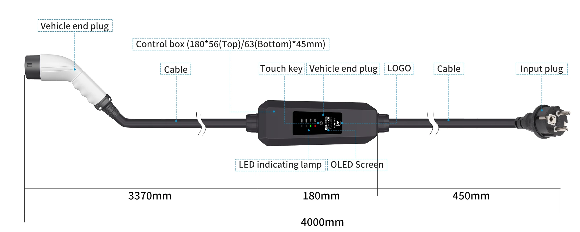 Type2 Type1 J1772 Portable EV Charger Box Cable Adjustable 16 A 240V 3.84kw Electric Vehicle Charging Compatible for All EV Cars