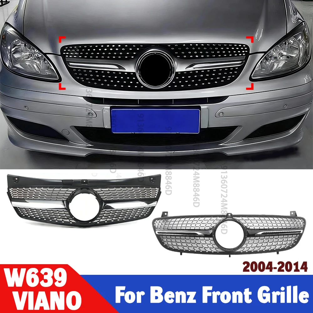 

For Mercedes Viano/Vito W639 2004-2014 ABS Front Grille Cover, Diamond Mesh Grille Replacement for Car Styling Upgrade