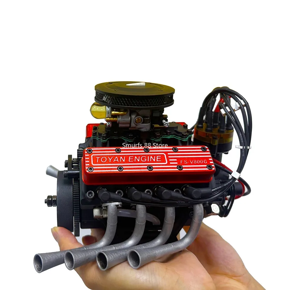 Zestaw do budowy silnika TOYAN V8 Metalowy silnik 28cc 4-suwowy chłodzony wodą Model z podstawą Starter Zestaw Gotowy Produkt Zabawka