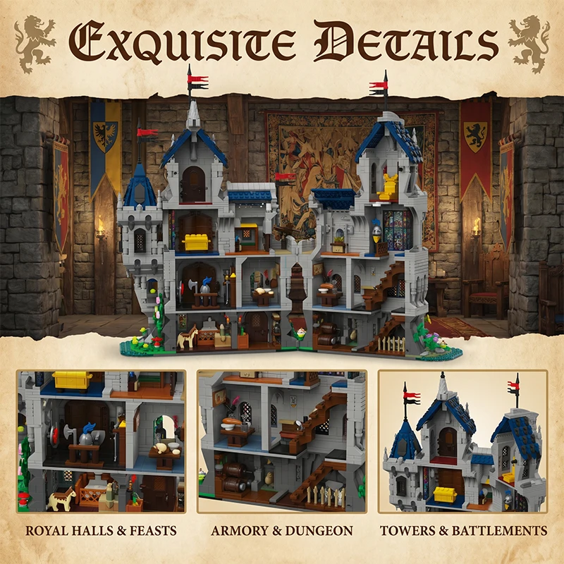 Medieval Lion Castle Modular Buildings Blocks European City Street View Architecture Brick Model Kit Adults DIY Gift 3967PCS - view 2