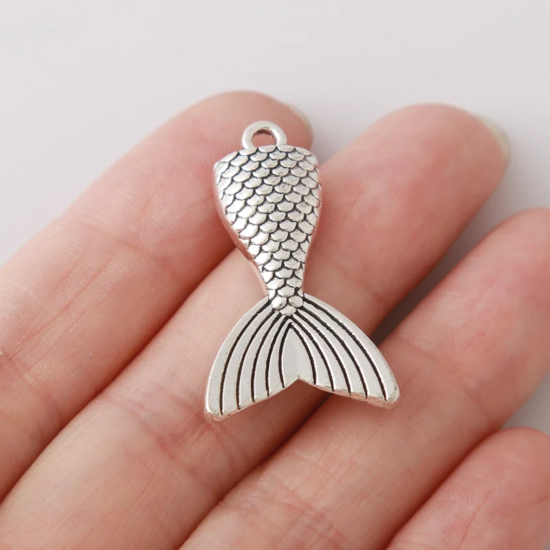 RAINXTAR Alloy Mermaid Fish Tail Charms Fit Necklace Making Pendant Charms 19*31mm 10pcs AAC080