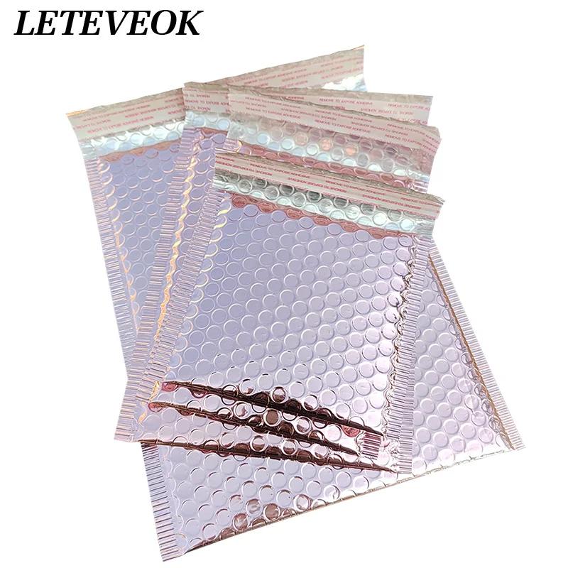 Leteveok 50/25pcs Bubble Mailers Shipping Bags for Small Businesses Gift Cushioning Packaging Rose Gold Aluminized Envelopes