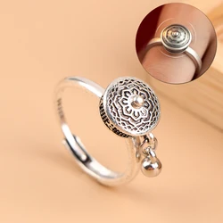 Buddhist Tibetan Prayer Wheel Ring Good Luck Chakras Ring Lotus Floral Ring Open Adjustable Rotating Rings Gifts