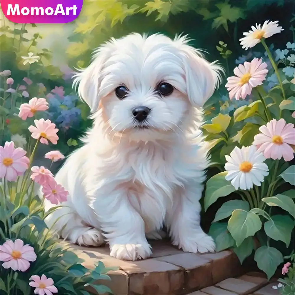 Momoart Diamond Painting Dog Animal Picture Of Rhinestones Diamond Mosaic Flower DIY New Arrival Embroidery Decor For Home
