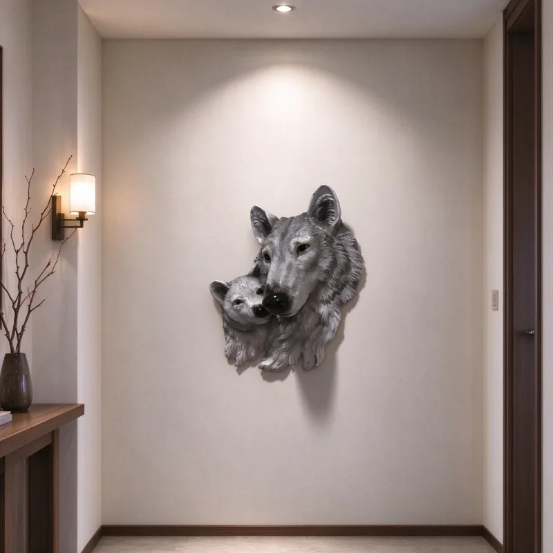 Resin Wall Art Simulated Wolf Head Stereoscopic Wall Ornaments Abstract Creative Luxury Wall Decoration Modern Home Decor Crafts