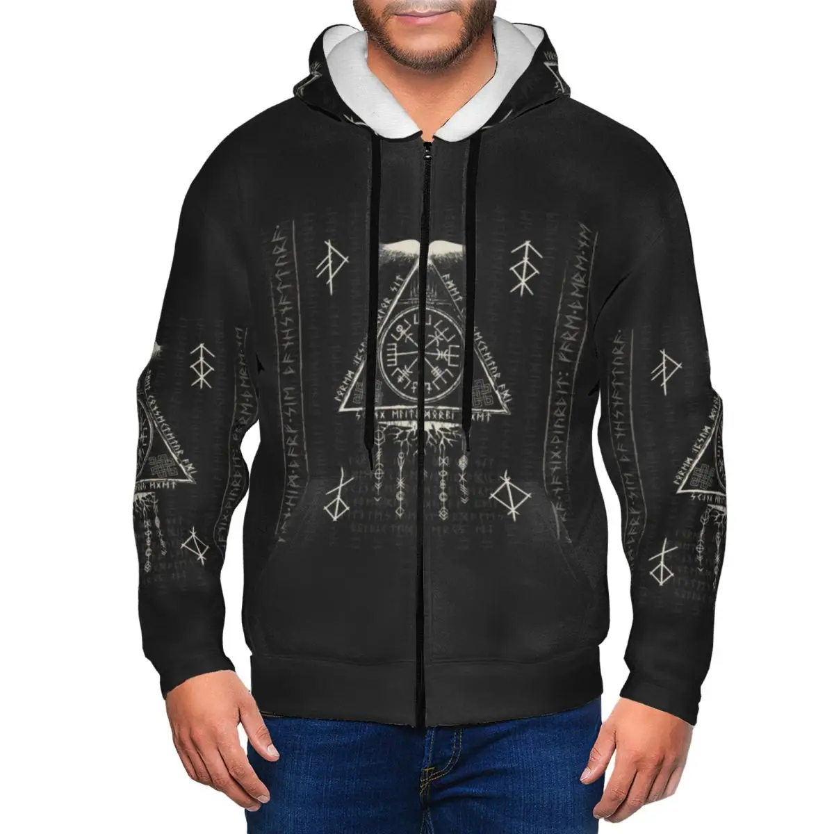 Viking Rune Triangle Design And Norse Symbols Zipper Hoodies Pullover Autumn Winter Men's Women's Sweatshirt Long Sleeve Tops